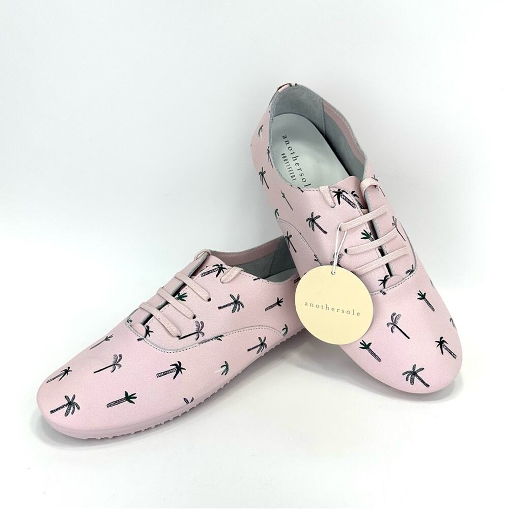 Anothersole Women Flats/Sneakers Sz 8 Pink Leather Palm Tree Print Cushioned New - Picture 9 of 15